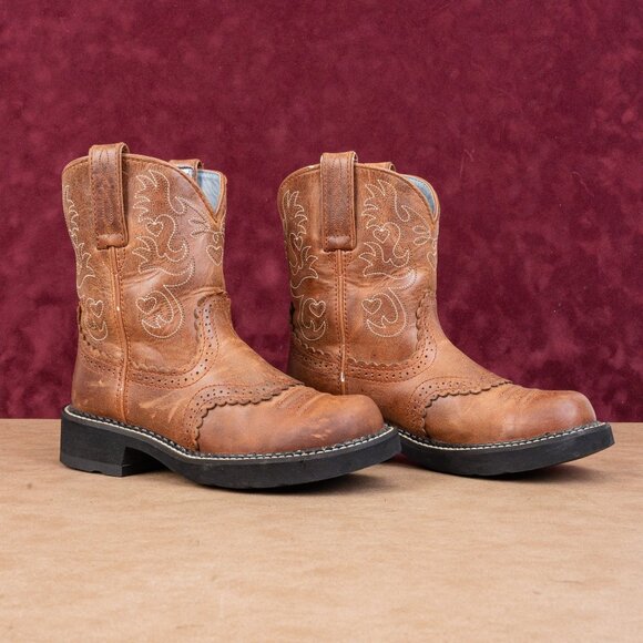 Ariat Women Fatbaby Brown Leather Slip-on Western Cowboy Boots sz 7 - Picture 1 of 12